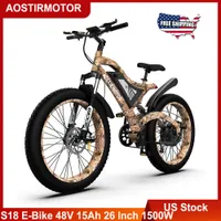 米国在庫AoStirmotor電気バイクS18 1500WマウンテンeBike 48V 15Ahリムーバブルリチウム電池4.0太ったタイヤeBikeビーチクルーザーバイク