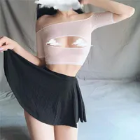 Kjolar 2022 Sexig Mini Skirt Club Wear Sheer See Through Women Ice Silk A-Line Plissed Low Rise Waist Ruffled Jupe