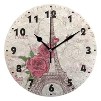Relojes de pared Rose y pares Torre - Reloj silencioso 9.8 "Decorativo sin marco de batería, redondo creativo contemporáneo