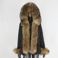 여성용 모피 가짜 Bluenensionfair 2021 방수 짧은 진짜 파카 코트 자연 너구리 칼라 후드 겨울 자켓 여성 두꺼운 따뜻한 streetwear