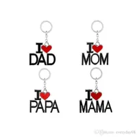 2021 Vatertag Geburtstag Bestes Geschenk Ich liebe Papa Mama Kreative Briefe Keychain mit rotem Herzen Mode Liebe Edelstahl Schlüsselketten