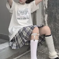 Saias [Two-Piece Terno] Estudante de Verão Japonesa Menina Casual Impressão T-shirt Pleated Skirt Faculdade Estilo Terno / Solteiro