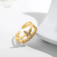 Trendy Schmetterling CZ Kristall Ringe für Frauen Mode Korea Geometrische Doppeldeck Hohlöffnung Einstellbare Fingerringe Schmuck