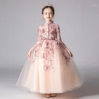 Vestidos casuales Vestido de princesa de otoño e invierno para mujer, mullido, hilo, flores, ropa de rendimiento de piano para niños, vestido de noche