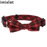 imixlot 애완 동물 칼라 그리드 줄무늬 개 분리형 bowknot pu necktie 탄성 조절 양복 작은 고양이 collars leashes