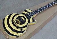 Wysokiej Jakości Custom Shop Zakk Wylde Bullseye Gitara Elektryczna Żółta Mahogany Body Rosewood Fingerboard EMG Pasive Pickups Złoty Sprzęt
