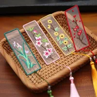 Bookmark Souvenir Rectangle Flowers Cross Stitch Tassels Book Decoration Embroidery Needlework Folder Clip