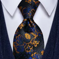 Bow Ties 2021 Designer 100% Silk Navy Blue Gold Print Suit Wedding Neckties For Men Luxury Fashion Autumn Winter Neck Tie