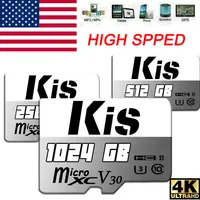 KIS 32GB 64GB 128GB 256GB 512GB 1024GB Memória TF Micro SD Cartão 256 512GB 1TB 100MB / s Class10 4K com adaptador livre Novo