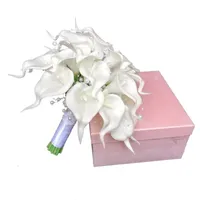 Fleurs de mariage blanc Calla Lilies Bouquet de soie Bridal Touch Naturel avec perles De demoiselle d'honneur Fleur Mariage Ramo de Novia