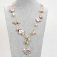 Guaiguai Schmuck Lila Lavendel Pearl Münze Keshi Perlen Halskette Für Frauen Echte Edelsteine ​​Stein Dame Modeschmuck