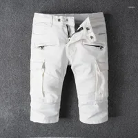 Мужские джинсы 2021 летние моды шорты белого цвета Большой карманный карго сращенные короткими брендом Balsimin Men1