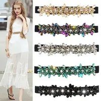 Cintos Cinturones de Lujo Con Diamantes Imitación Para Mujer, Faja Elástica Gemas Cristal Colores, Correia Corsé Moda