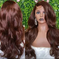 Synthetic Wigs Preplucked Chocolate Brown Body Wave 26 Inch Lace Front Wig For Fashion Women With Babyhair Daily Party Deep Side Part