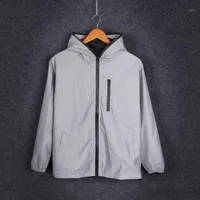 Men&#039;s Jackets Long Sleeve Reflective Jacket 2021 Men Women Harajuku Windbreaker Hooded Hip-hop Streetwear Night Shiny Zipper Coats