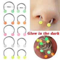 Piercing Nose Akrylowy Glow W Dark Hoop Pierścień przegrody Luminous Lip Chrząstka Kolczyk Circular Ear Horseshoe Biżuteria