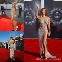 Lüks Seksi Abiye Criss ile Çapraz Sapanlar Balo Elbise Jennifer Lopez Uygun Bölünmüş Pullu Backless Gümüş Ünlü Kırmızı Halı Törenlerinde