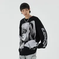 Death Note Anime Sweater Mens Hip Hop Streetwear Harajuku Vintage Retro Tjej Stickad Höst Bomull Pullover Mäns Tröjor