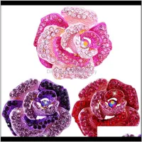 3 Kolory Rhinestone Inkrustowane Rose Flower Broszka Kobiety Ślubne Kapel Biżuteria Kryształ Cqxec Pins K2V9Q