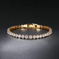Zircon Tênis Pulseira única linha 4mm redondo diamante completo Corrente de ouro transversal hip hop jóias