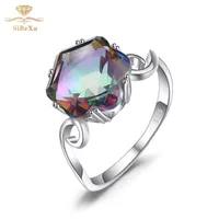Anillos de racimo de la moda de las mujeres con anillo genuino Rainbow Fire Mystic Topaz Silid Sterling Silver Sets Gifts Venta