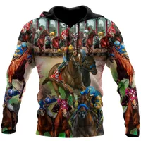 Мужские толстовки для толстовки мода осень капюшона лошадь гонка 3D печать толстовка мужчины / женщины унисекс уличная одежда молнии пуловер человек куртка
