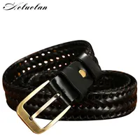 Aoluolan Mens Belts Luxury Fashion Genuine Leather Braided Real Cow Skin Straps Men Jeans Wide Girdle Male