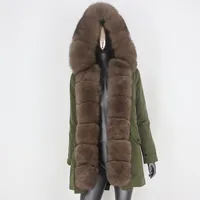 女性の毛皮のFaux CXFS 2021長い防水パーカーの本物のコート冬のジャケット女性自然の大きな襟のフード暖かいアウター着脱可能