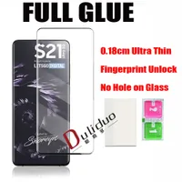 Samsung Galaxy S21 Ultra S20 S10ノート22のための0.18mmの3D湾曲したガラススクリーンプロテクターの完全な接着剤の強化されたガラスのプロテクターは注釈2を加えたものである9注9指紋のロック解除なし穴膜