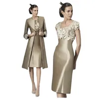 Party Dresses Vestido feminino quadrado com decote, peça requintada em bronze, manga curta, casamento, festas de casamento, comprimento até o joelho