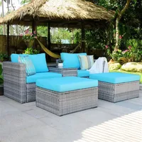 5 Pieces Outdoor Furniture Wicker Sectional Sofa Set US stock a43 a39