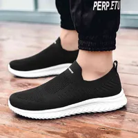Slip-on Koşu Ayakkabıları Kadın Erkek Çorap Sneakers Hafif Rahat Nefes Çift Yürüyüş Spor Ayakkabı Büyük Boy 35-46F6 Siyah Beyaz