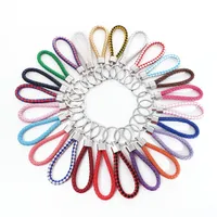 MIx color PU Leather Braided Woven Keychain Rope Rings Fit DIY Circle Pendant Key Chains Holder Car Keyrings Jewelry accessories in Bulk