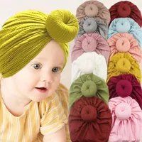 Newborn Baby Bow Knot Turban Hat Donut Head Wrap Soft Cotton Handmade Headband Caps Kids Infant Toddler Hair Band Headdress