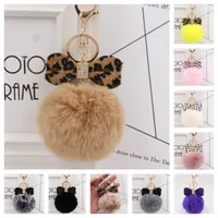 8CM Leopard Bow Pompom Keychain Party Gift Fluffy Faux Rabbit Fur Ball Women Handbag Pendants Car Key Ring Keychains Jewelry