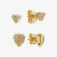 Stud Authentic S925 Sterling Silver Gold Triangular Leaf Earrings Kvinnors Mode Smycken Gåvor