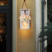 Mason burk vägglampa med LED Fairy strängljus Handgjord hängande sconce dekor 2-pack ljus för vardagsrumslampor
