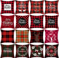 2021 Weihnachtskissenbezüge rot Plaid Elch Dekokissen Fall Square Sofa Kissenbezug Plaiddruck Couch Kissenbezug Weihnachtsdekor
