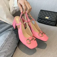 Female Shoes Fashion Women&#039;s Sandals Shoes One-word Buckle High Heels Women&#039;s Square Toe Thick Heel Single Shoes Large Size 210426
