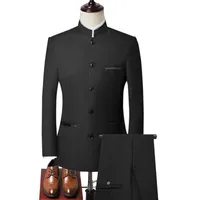 Мужские костюмы Blazers XFHH 2022 стенд воротник китайский стиль Slim Fit двух частей набор костюма / мужской Zhong Shan Blazer куртка пальто брюки брюки 2