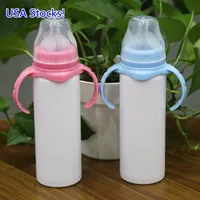 USA Stocks! Sublimation Mugs 8oz Baby Feeding Bottles with Lid Silicone Nipples Straws Food Grade Stainless Steel Insulated Blanks Kids Pacifier Tumbler Cups DIY