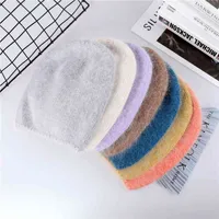Winter for Women Angora Rabbit Wool Knitted Beanies Thick Warm Vogue Ladies Female Beanie Hats Bright Color For Girls