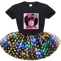 Clothing Sets Toddler Baby Girls Dress Cotton Party Casual Clothes Black African Curly Hair Girl Short Sleeve T-shirt+Sequin Skirt