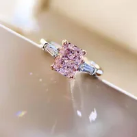 HBP quadrado rosa diamante 2 quilates 18k platinum anel au750 alta simulação de diamante de carbono moda