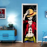 Pegatina de la puerta DIY Renovación Auto adhesivo Sala de niños One Piece ANIME Mural Impresas impermeables Calcomanías Imagen Nuevo diseño de decoración del hogar 210317