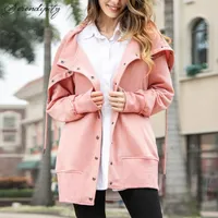 여성용 자켓 핑크 버튼 캐주얼 후드 코트 여성 가을 ​​겨울 재킷 오버 코트 여성 숙녀 outwear 플러시 따뜻한 streetwear 옷 loos