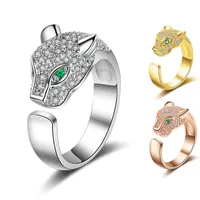 Womens Rhinestone Crystal Opening Leopard Hoofd Ring Bruiloft Sieraden Kerstcadeau Mannen Liefhebbers Vinger Ringen voor meisjes