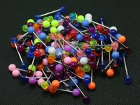 Zungenringe Mix Colors 100 stücke Körper Piercing Schmuck Edelstahl Barbell Acryl 6mm Ball Ohrring