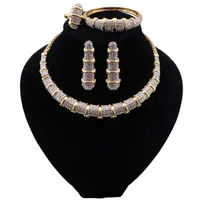 아프리카 웨딩 신부 쥬얼리 럭셔리 두바이 골드 컬러 jewellry 세트 여성 목걸이 팔찌 반지 귀걸이 세트