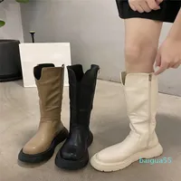 Damas de diseño Over-the-Knee Boots Med Heel Female Zapatillas de invierno Calzado de invierno Toe Toe Clogs Botas de plataforma-Mujeres Zipper Lujo